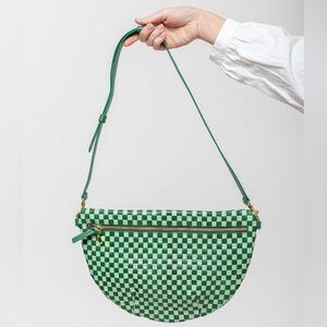 Clare V. Grande Fanny in Fern & Mist Woven Checker NWT